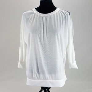 Womens Blouse White Netting Dolman Sleeves Sz L